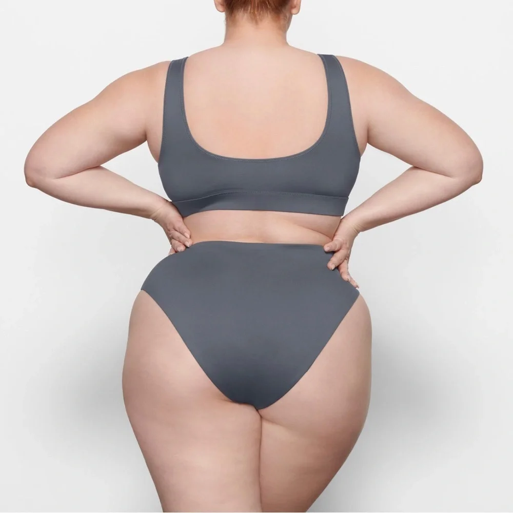 SKIMS SIGNATURE SWIM MID WAIST BOTTOM GUNMETAL SIZE L & 2X